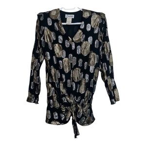 Nu Mode Sz 9 Vintage Y2K Metallic Top Padded Shoulders Tie Elastic Waist Retro